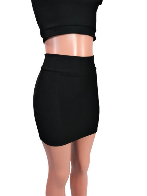 Black Mini Skirt Ponte De Roma Knit Bodycon Stretch Etsy