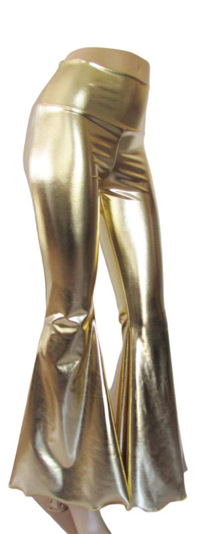 Gold Bell Bottom pants High waist Metallic Gold Shiny Super | Etsy
