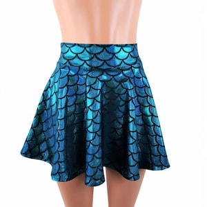 Turquoise Mermaid Skater skirt, Circle skirt, Big round Shimmering scale fabric comes in 10&quot;,12&quot;,15&quot;, and 19&quot; lengths Clubwear, Rave Wear