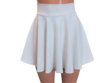 Falda skater blanca, falda circular Tejido fluido suave viene en 10",12",13",15",17 y 19" longitudes Clubwear, Rave Wear