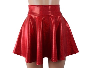 Red Sparkle Skater skirt, Circle skirt Soft flowing fabric comes in 10",12", 13",15", and 19" lengths Clubwear, Rave Wear