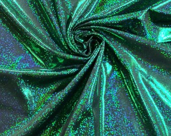 Green 4 way stretch Hologram fabric stretch Spandex fabric sold by the Yard and half