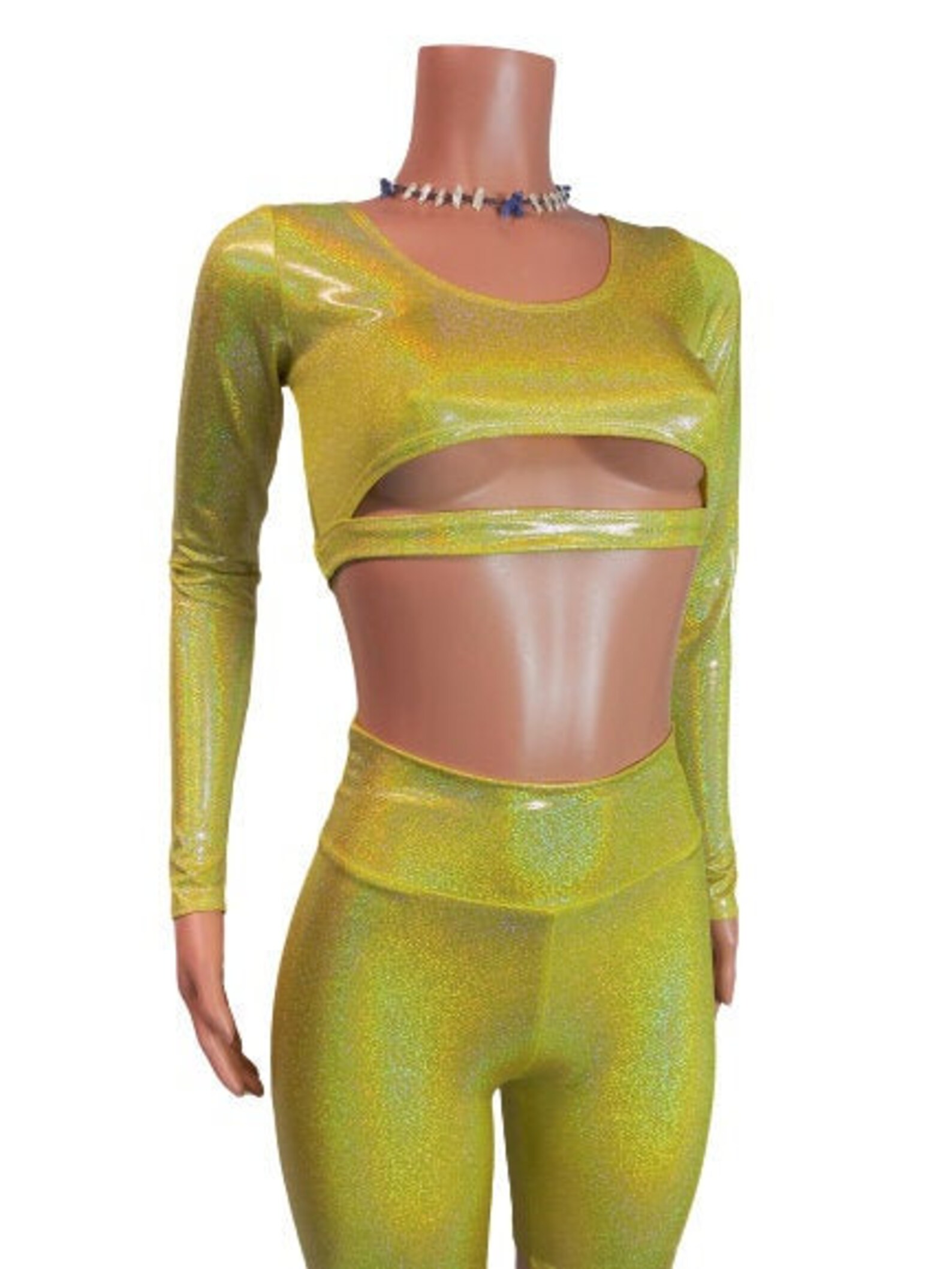 Long Sleeve Underboob Tank Top Holographic Crop Top Rave Wear Etsy