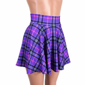 Purple Plaid Spandex Skater skirt, Circle skirt 10&quot;,12&quot;,13, 15&quot;, 17&quot; and 19&quot; lengths Clubwear, Rave Wear High Waist EDM  Plaid
