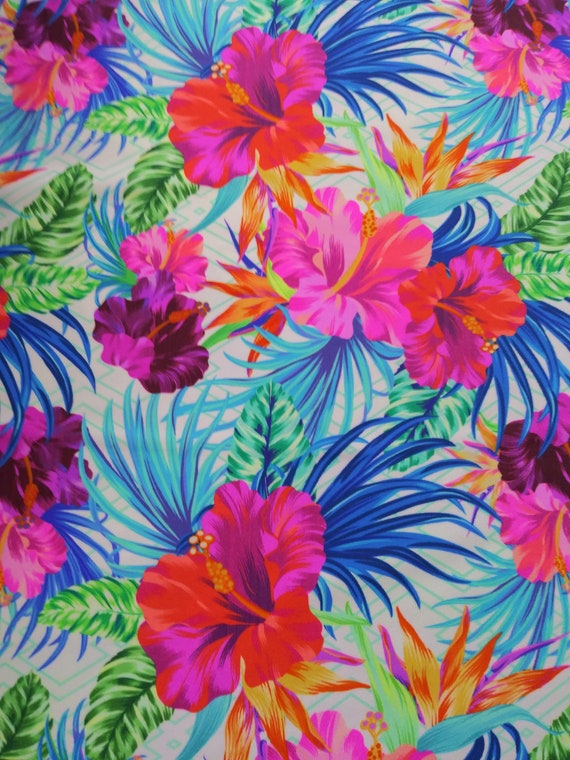 1点物⭕️お安く!◎Custom hawaiian fabric◎AR◎10 Hawaiian Hibiscus Floral Fabric Spandex Print Fabric Sold by