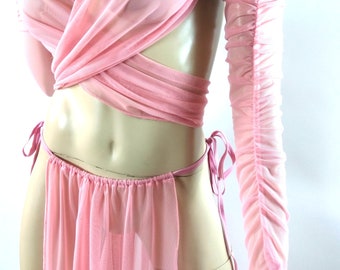 Gorean Slave sheer Light Pink Role Play Costume-White_ All year-For your Kajira fingerless gloves- ZanzaDesigns
