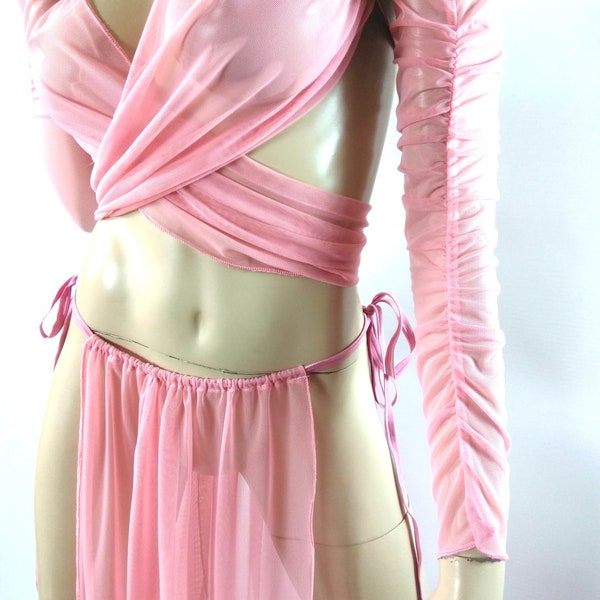 Gorean Slave sheer Light Pink Role Play Costume-White_ All year-For your Kajira fingerless gloves- ZanzaDesigns