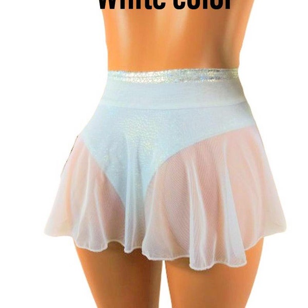 10" Sheer mini Skirt, Choose from 15 colors Circle skirt Soft Stretch festival Beach EDM EDC Rave Wear Clubwear