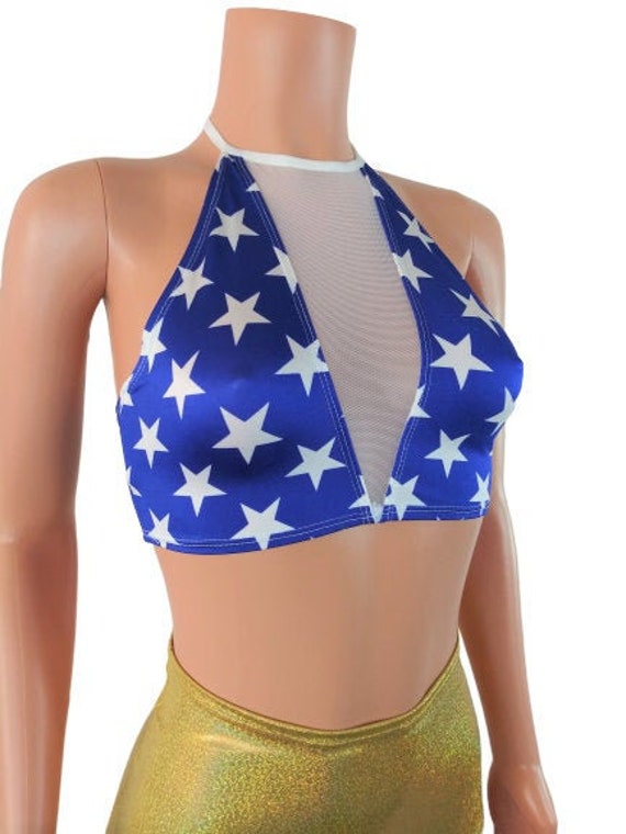 Rainbow Peekaboo Halter top crop top EDC EDM festival party dance Rave Zanza Designs Clothing