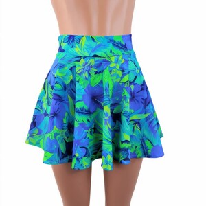 Tahitian floral blue Skater skirt, Circle skirt comes in 10&quot;,12&quot;,15&quot;, and 19&quot; lengths Clubwear, Rave Wear Festival wear