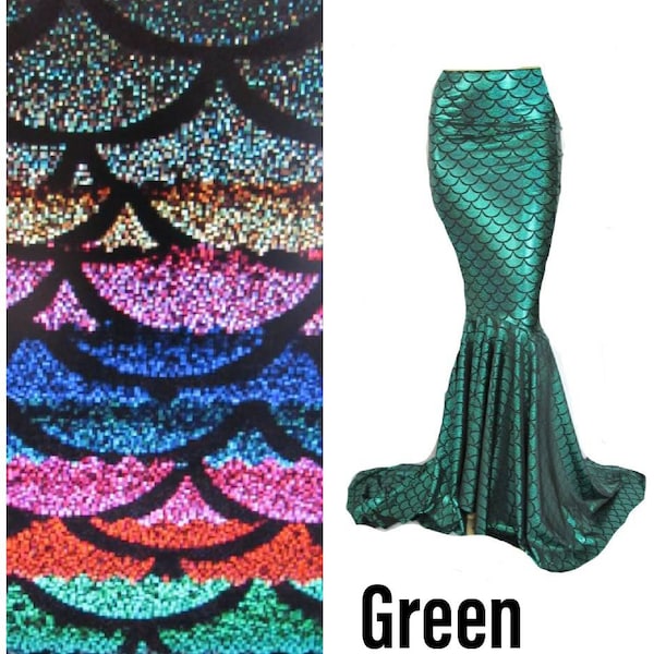 Green Mermaid Skirt Fish tail costume Kim K mermaid skirt Puddle train High waist Stretch Performance Festival EDC EDM  Metallic skirt