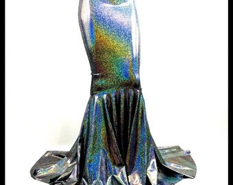 Silver Black Mermaid Skirt, Festival Fish Tail Puddle Train