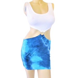 "Hübsches Frauenkleid ""Vivian"" Versandfertig! Kleid Julia Roberts Kostüm Metal Oring Blau Tie Dye und Weiß Kostüm