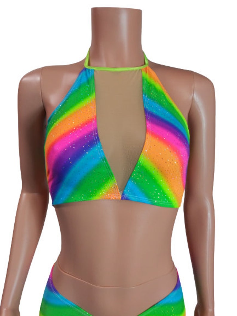 Rainbow Peekaboo Halter top crop top EDC EDM festival party dance Rave Zanza Designs Clothing