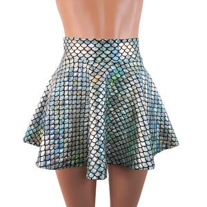 Silver Mermaid Skater skirt, Circle skirt Small round scale fabric comes in 10&quot;,12&quot;,15&quot;, and 19&quot; lengths Clubwear, Rave Wear