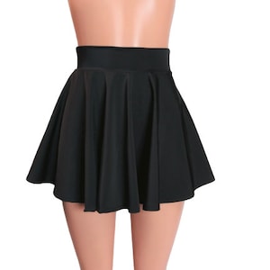 Black Skater skirt, Circle skirt Soft flowing Spandex fabric comes in 10",12", 13" ,15",17", and 19" lengths Clubwear, Rave Wear