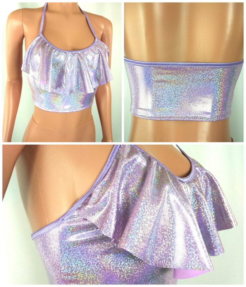 Ruffle top Halter crop top Dance Rave EDC EDM dance fairy Burning Man Boho Lilac silver