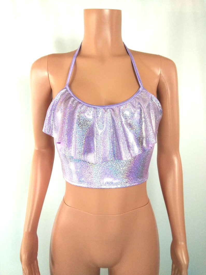 Ruffle top Halter crop top Dance Rave EDC EDM dance fairy Burning Man Boho Lilac silver