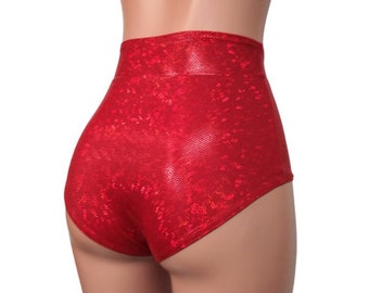Red Shattered glass High waist bottoms shorts Hoop Performance Aerial Zanza EDM Festival EDC Dance Clubwear Rave Wear