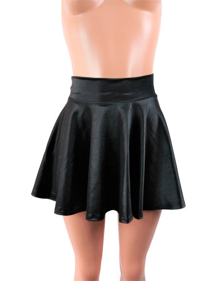 Black Wet Look Skater Skirt Full Circle Skirt Fabric - Etsy