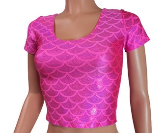 Short sleeve Mermaid Top Holographic festival party dance EDC EDM Rave Choose print