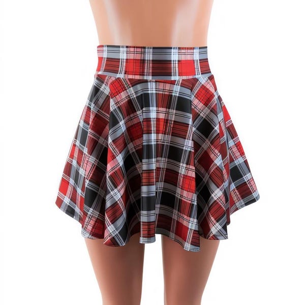 Red Plaid Stretch Lycra Skirt main image 1