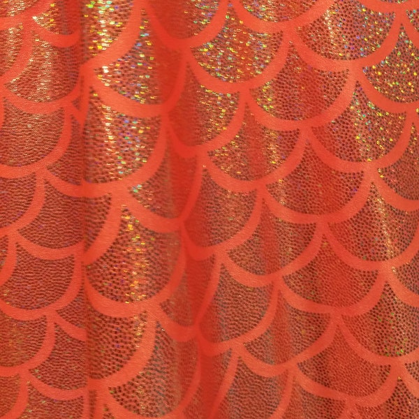 Orange Mermaid fabric Spandex fabric Big fish Scale print sold by the 1/4, half and one Yard