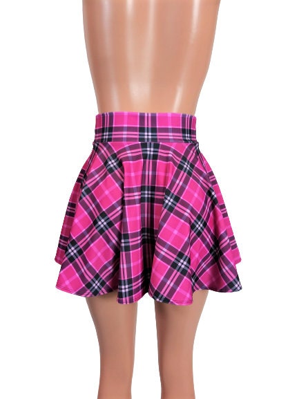 Hot Pink Plaid Spandex Skater skirt Circle skirt | Etsy