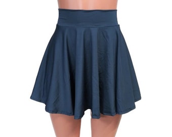 Steel Blue Skater Skirt, High Waist Circle Skirt 10,12, 13,15, and