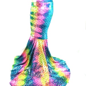 16 Colors Child&#39;s Rainbow Mermaid skirt with puddle train, fish scales print Skirt Fish tail costume, Stretch Lycra, Fairy Circle skirt