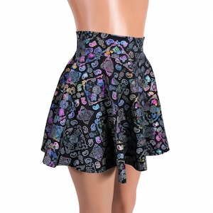 Bandana print Spandex Skater skirt, Hologram Circle skirt 10&quot;,12&quot;,13, 15&quot;, 17&quot; and 19&quot; lengths Clubwear, Rave Wear High Waist EDM