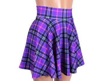 Pleated Skirt Plaid Purple Teal Size 10 Rayon Made in India Unlined Side Button Closure Etsy