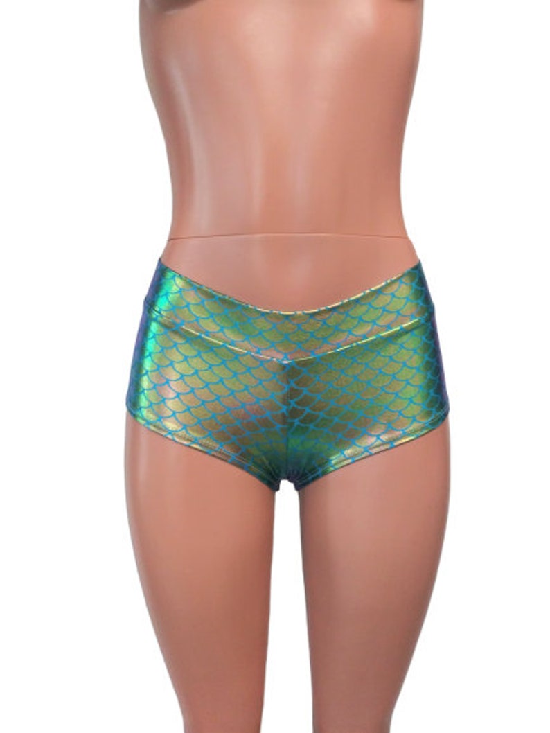 17 Mermaid Colors Holographic Rave bottoms Low waist booty shorts Mermaid print pole shorts Festival EDC Clubwear
