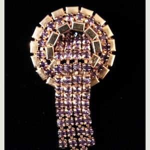 Amethyst Rhinestone and Goldtone Brooch