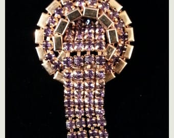 Amethyst Rhinestone and Goldtone Brooch