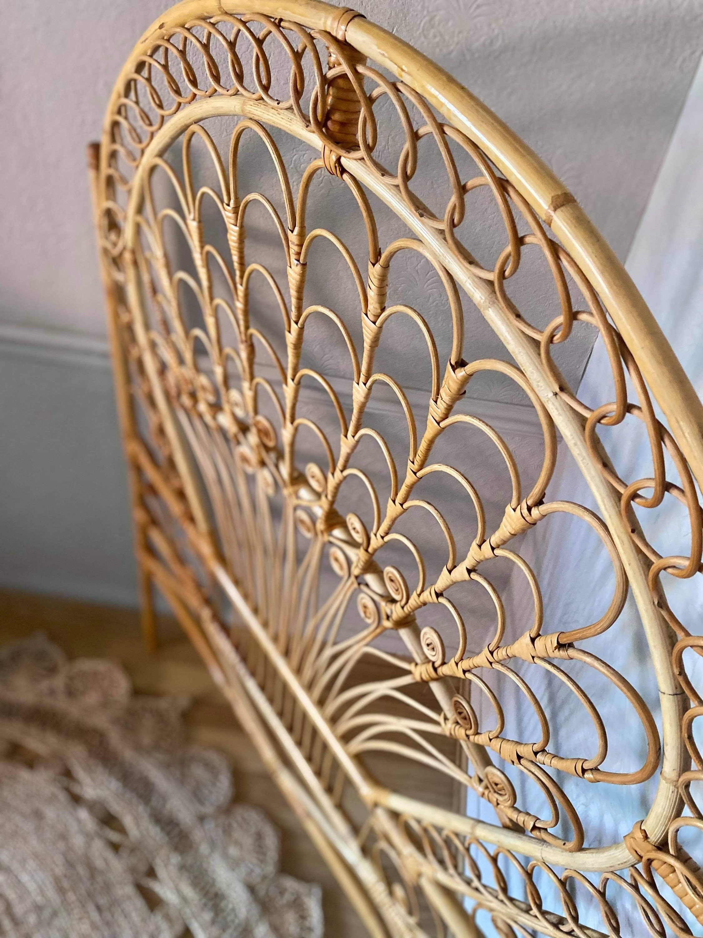 Vintage Peacock Rattan Headboard Midcentury Furniture Boho Etsy UK
