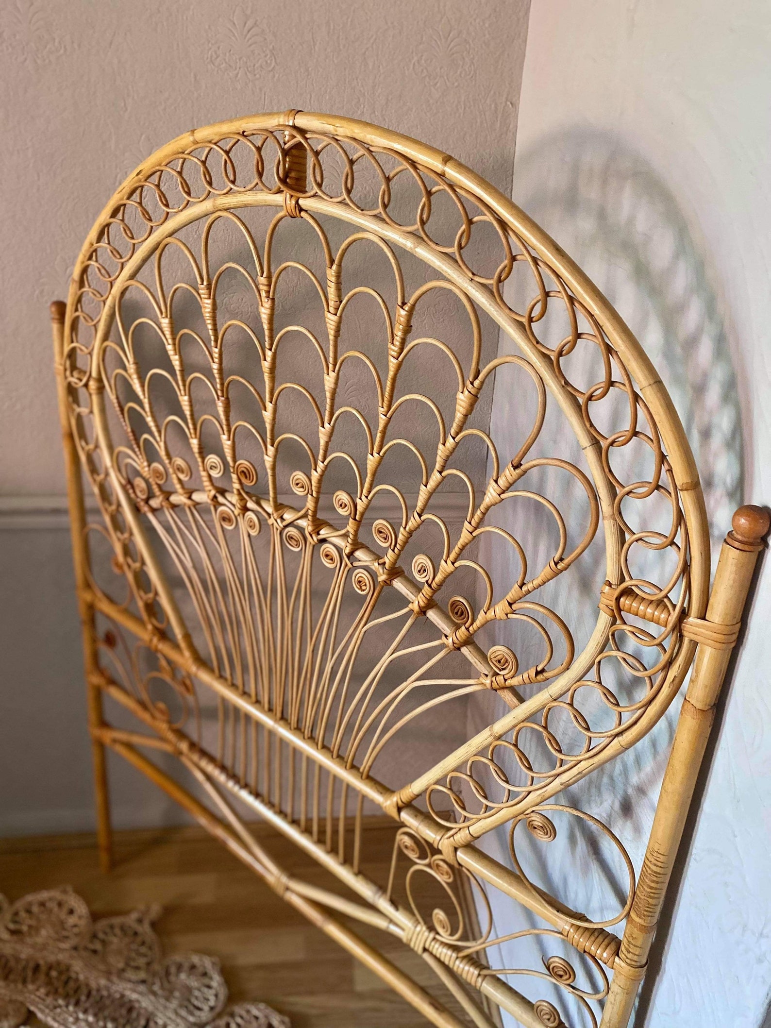 Vintage Peacock Rattan Headboard Midcentury Furniture Boho Etsy UK