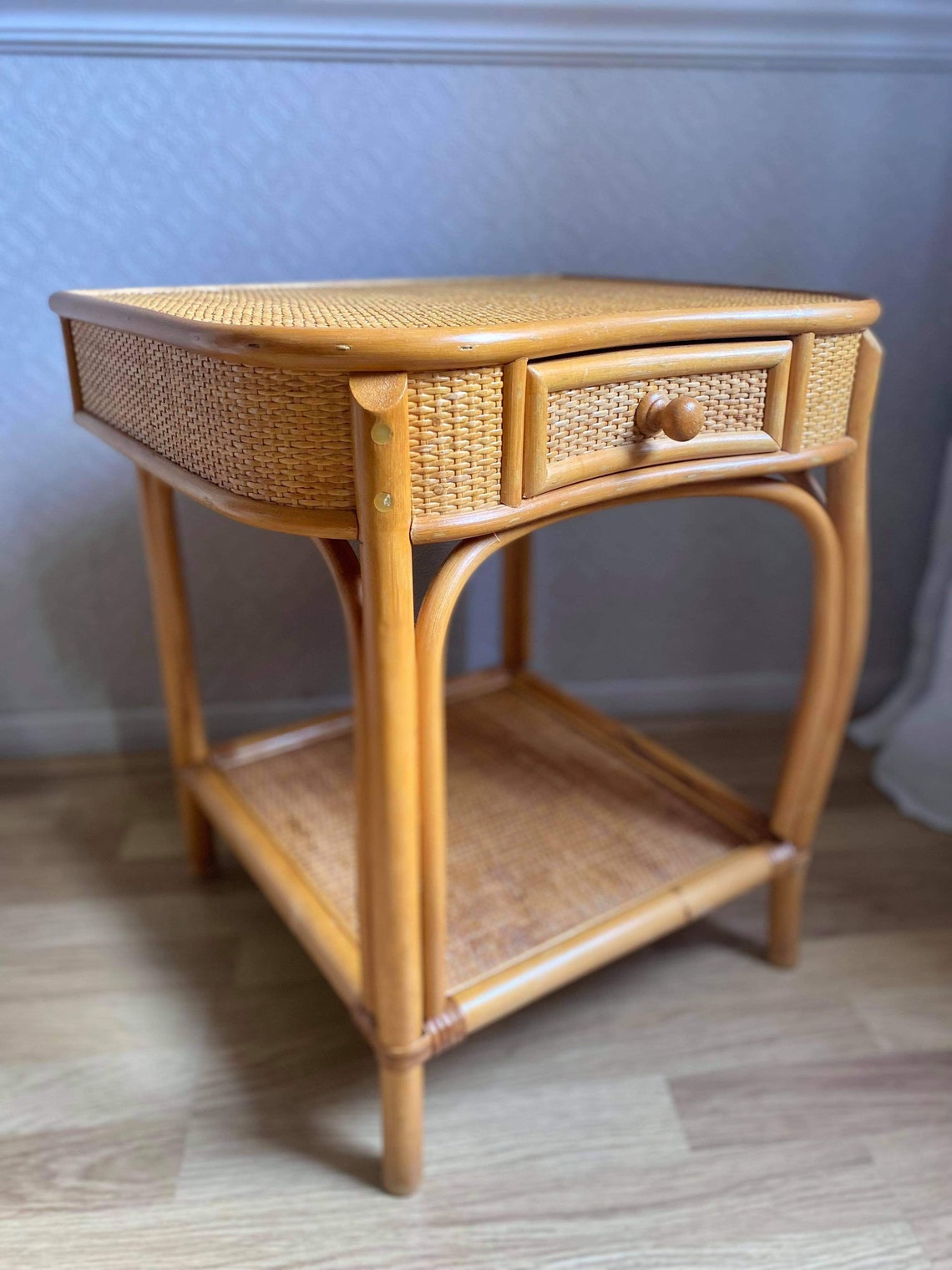 Set of 2 Midcentury Bamboo Cane Side tables Cane Nightstands Etsy