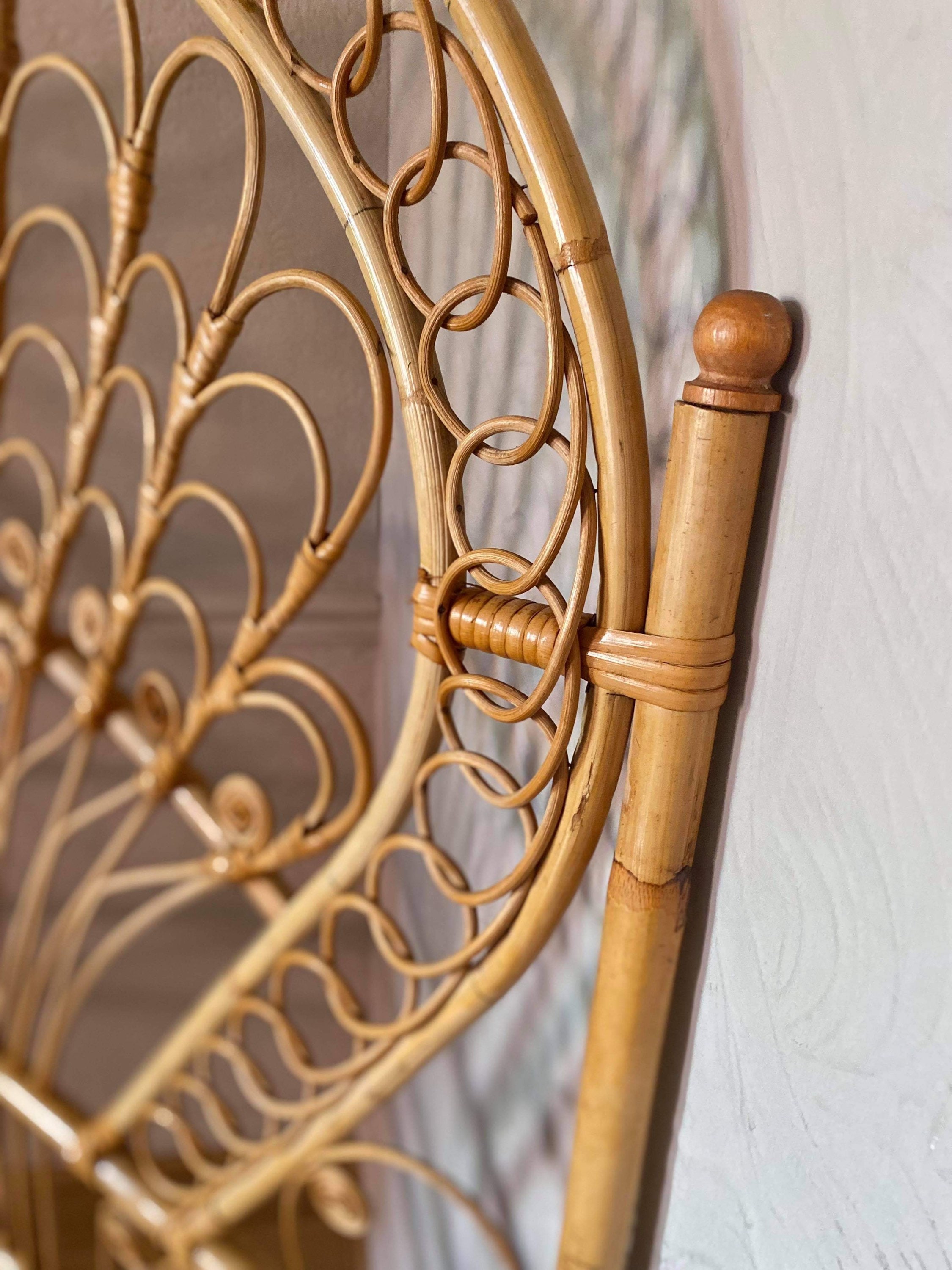 Vintage Peacock Rattan Headboard Midcentury Furniture Boho Etsy UK