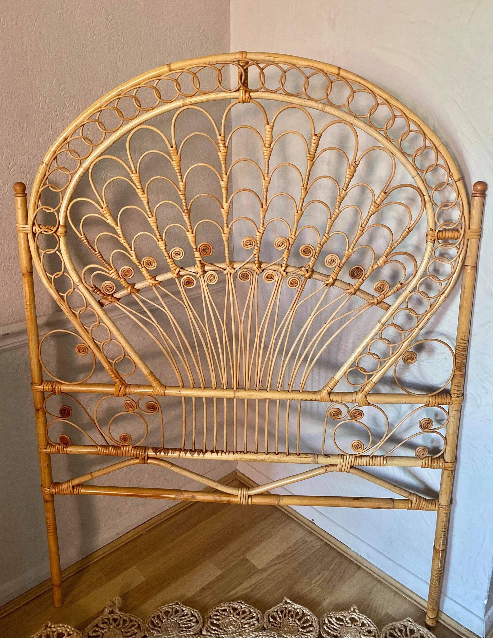 Vintage Peacock Rattan Headboard Midcentury Furniture Boho Etsy UK