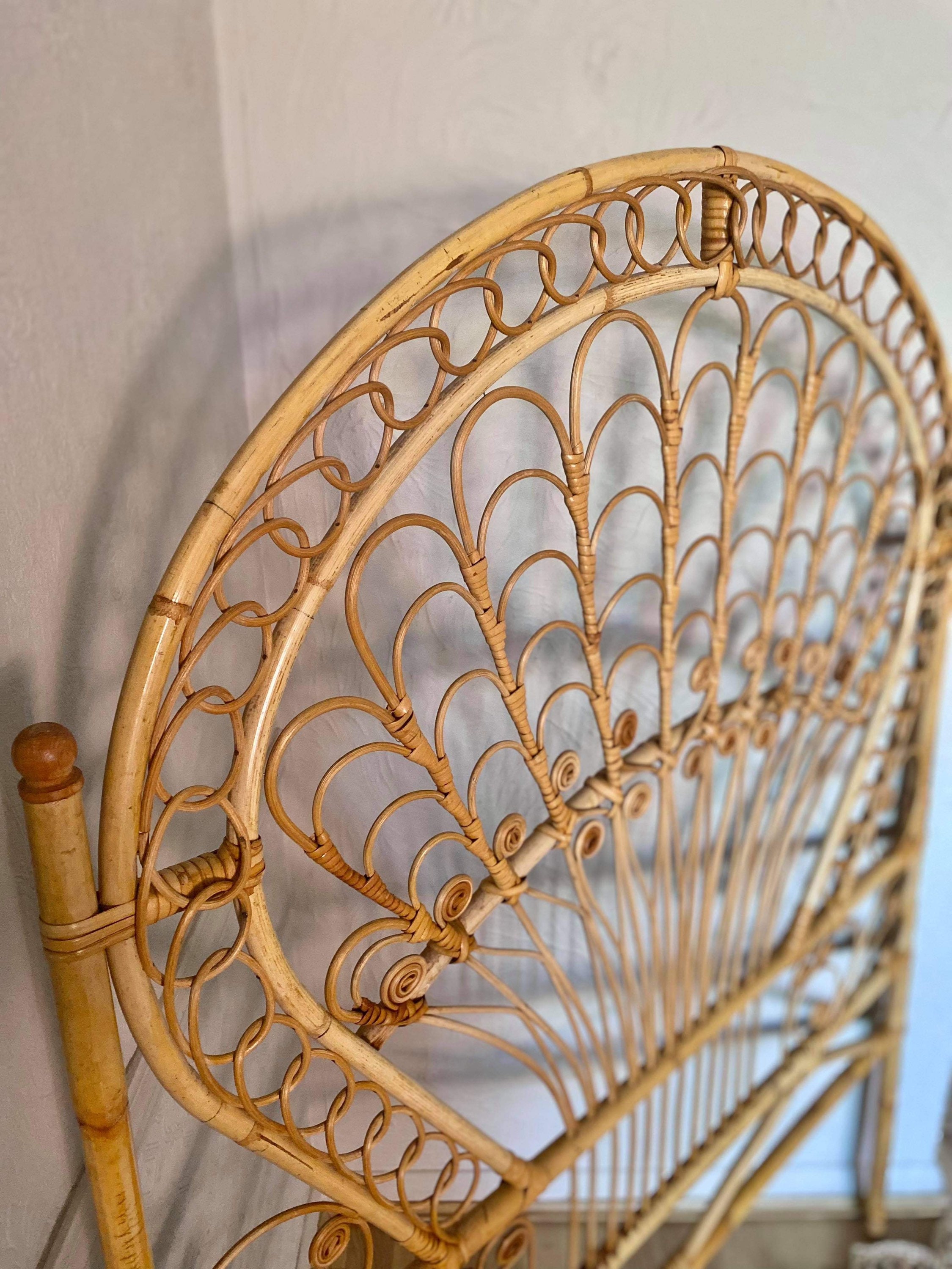 Vintage Peacock Rattan Headboard Midcentury Furniture Boho Etsy UK