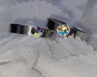 Adjustable Stackable Silver Ring with Swarovski Crystal, silver ring, stackable ring, crystal ring,
