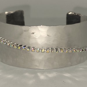 Silver Cuff Bracelet with Rhinestones (1 inch wide)