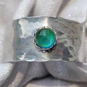 Mood Bracelet - color changing mood bezel on silver cuff bracelet