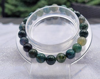 Green Moss Agate Semi Precious Stone Bracelet, handmade beaded bracelet, stackable, 8mm
