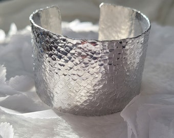 One and a half inch Silver Cuff Bracelet,  lightweight, textured, handmade, hypoallergenic,