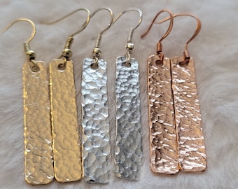 Dangle Bar Earrings in Copper or Silver or Brass, Dangle and Drop, drop earrings, metal earrings, textured earrings, handmade, unique