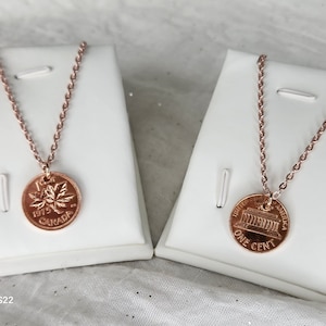 Naszyjnik z groszy, choker, miedź, naszyjnik z datą urodzenia, kanadyjski grosz, amerykański grosz, 16 cali, naszyjnik urodzinowy, prezent dla niej, wspomnienie,