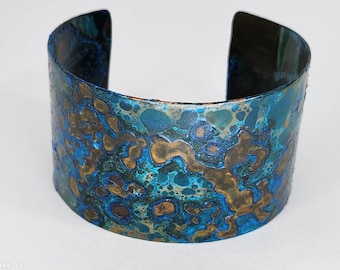 Copper Cuff Bracelet with Blue Patina, wide cuff bracelet, 1.5 inch cuff bracelet, blue cuff,  copper bracelet, industrial style bracelet