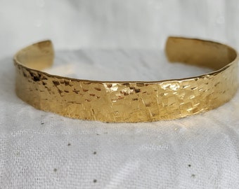 Gold Cuff Bracelet, Brass, skinny, textured, shiny, adjustable, matching pieces, metal, stackable, minimalist, handmade, subtle gold